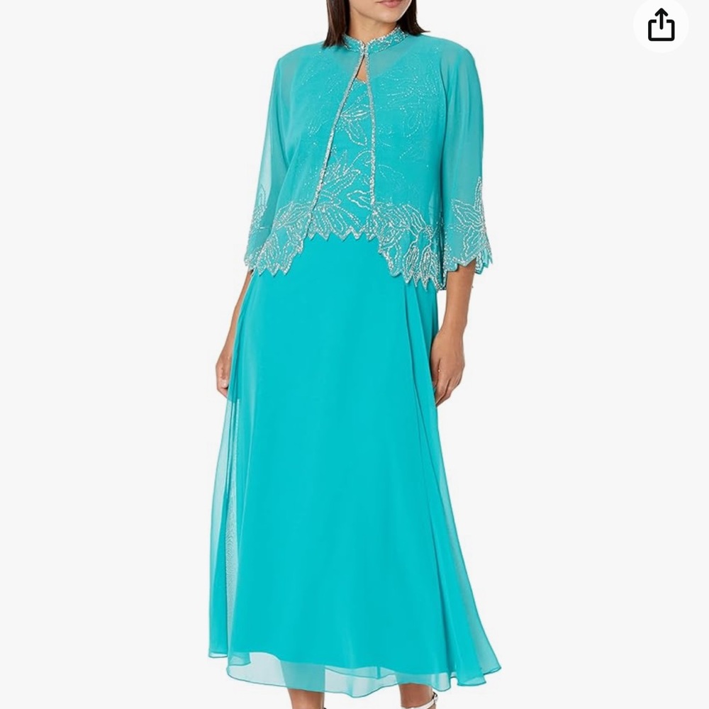 Embellished Teal Two-Piece Evening Dress